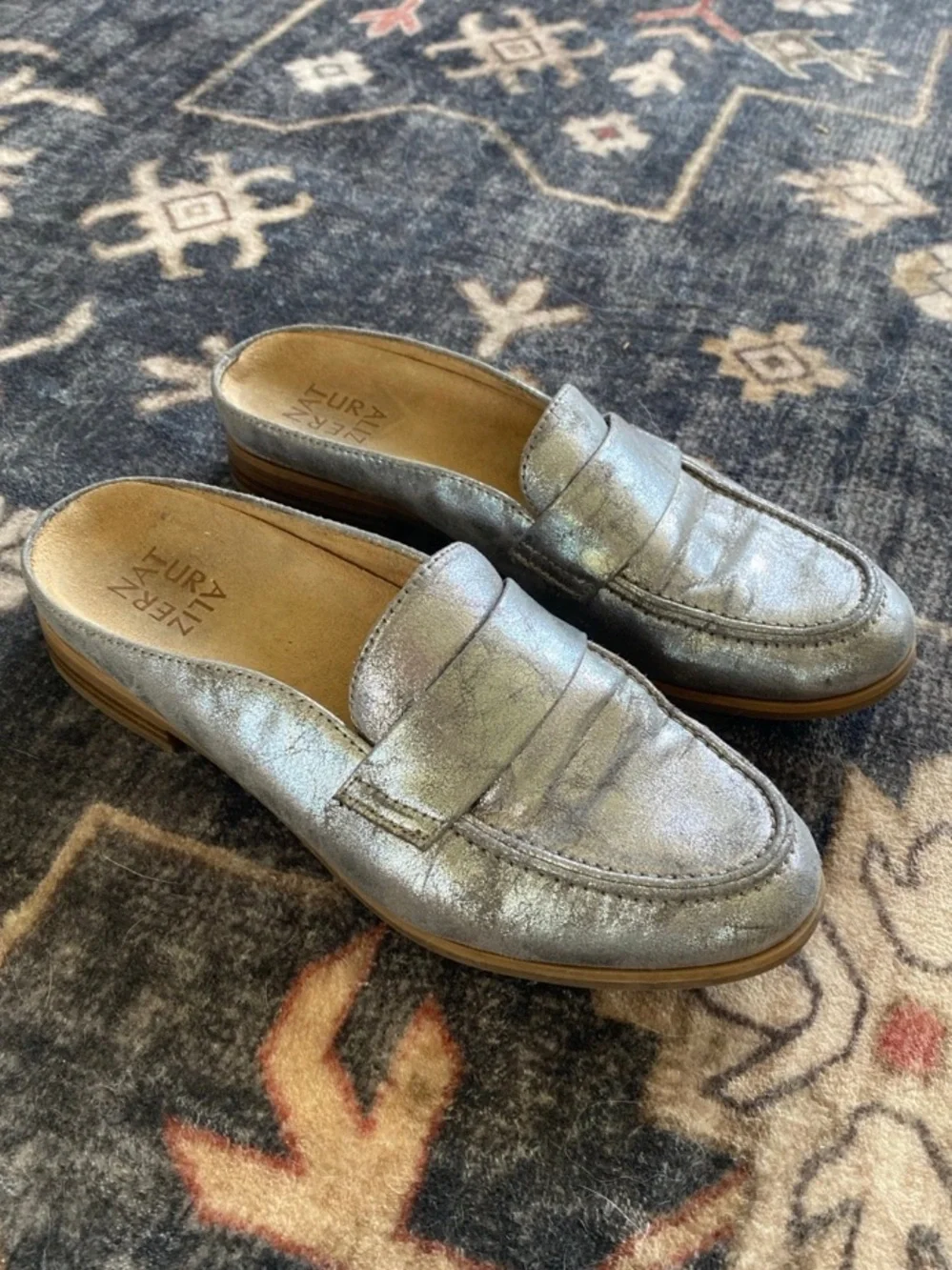 “Naturalizer” Silver Metallic Slip-on Loafers (8.5)